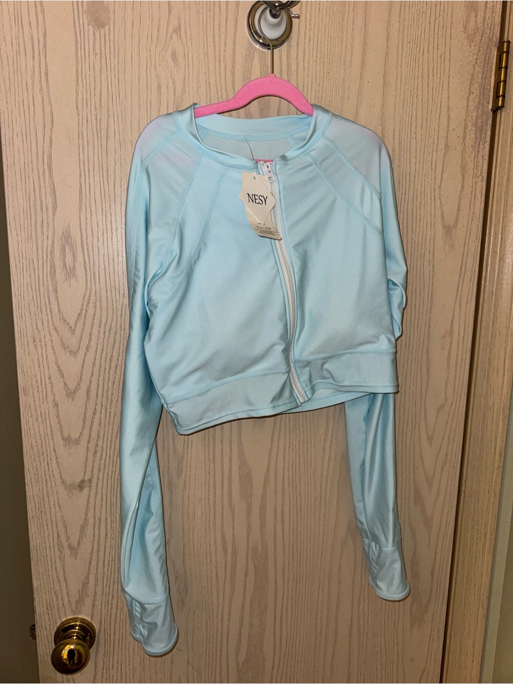 Nesy Light Blue Cropped Zip-Up swim suit